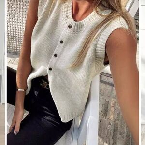 Commense Cream Button-Up Sweater Vest